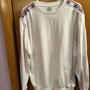 Moschino White Crewneck Sweater with Logo Accents